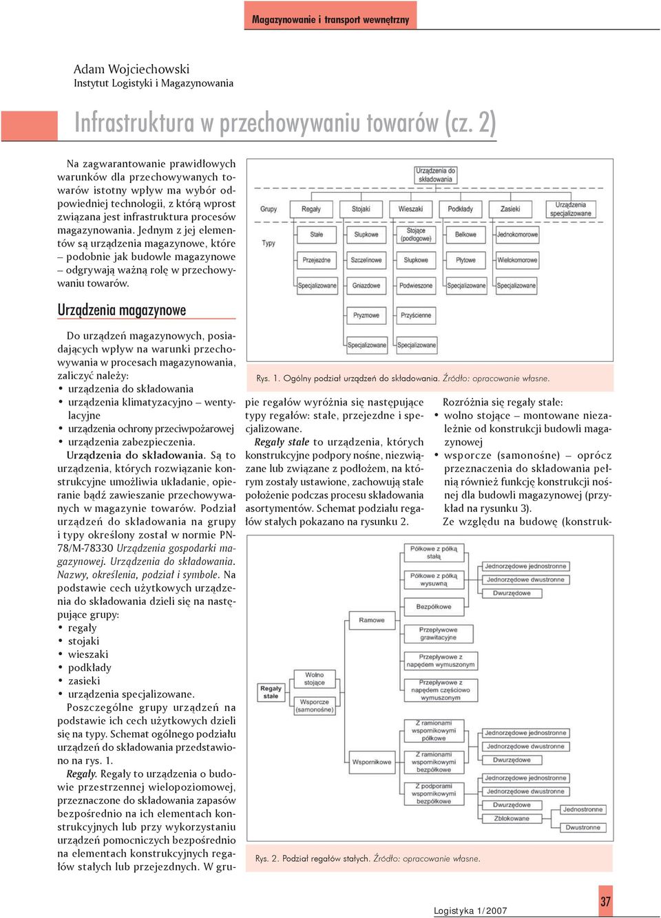 Jednym z jej elementów są urządzenia magazynowe, które podobnie jak budowle magazynowe odgrywają ważną rolę w przechowywaniu towarów. Urządzenia magazynowe Rys. 1.