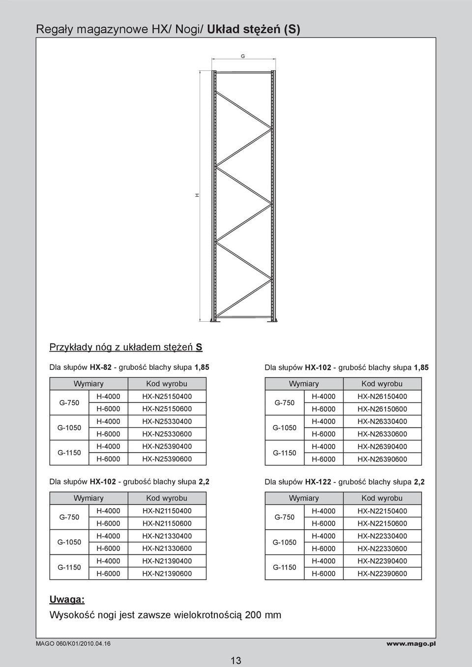 HX-N26330400 H-6000 HX-N26330600 G-1150 H-4000 HX-N26390400 H-6000 HX-N26390600 Dla słupów HX-102 - grubość blachy słupa 2,2 Wymiary G-750 H-4000 HX-N21150400 H-6000 HX-N21150600 G-1050 H-4000