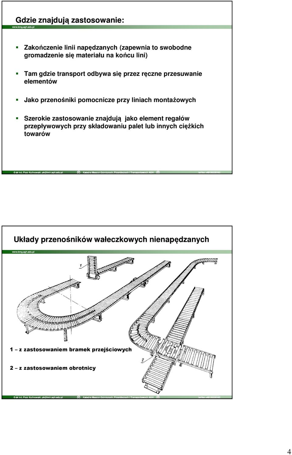 montażowych Szerokie zastosowanie znajdują jako element regałów przepływowych przy składowaniu palet lub innych