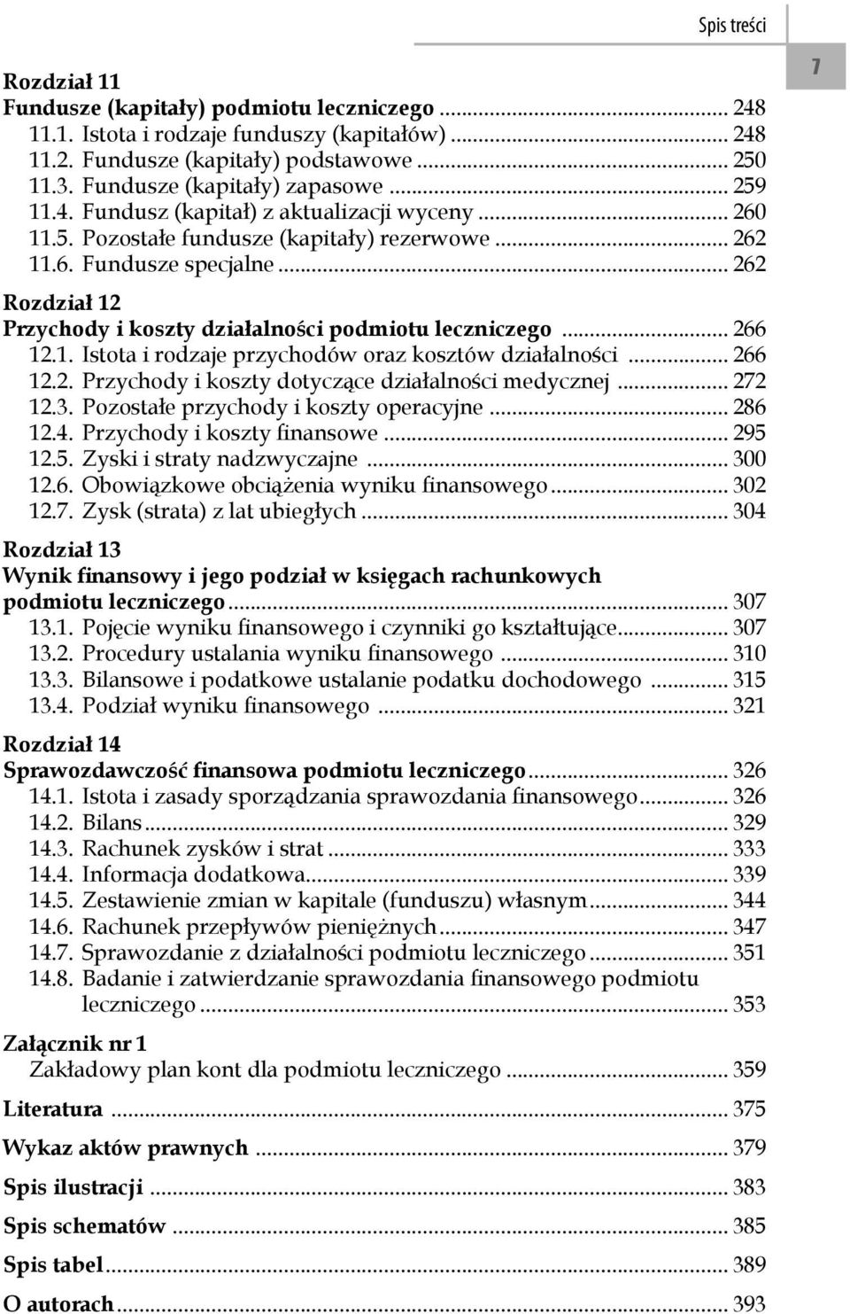 .. 262 Rozdział 12 Przychody i koszty działalności podmiotu leczniczego... 266 12.1. Istota i rodzaje przychodów oraz kosztów działalności... 266 12.2. Przychody i koszty dotyczące działalności medycznej.