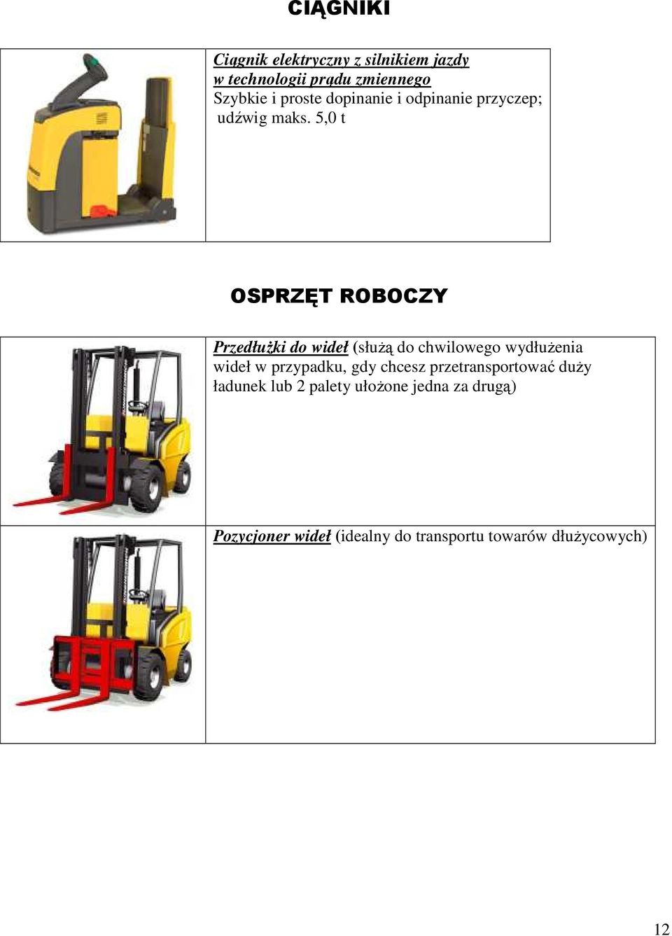 5,0 t OSPRZĘT ROBOCZY Przedłużki do wideł (służą do chwilowego wydłużenia wideł w przypadku,