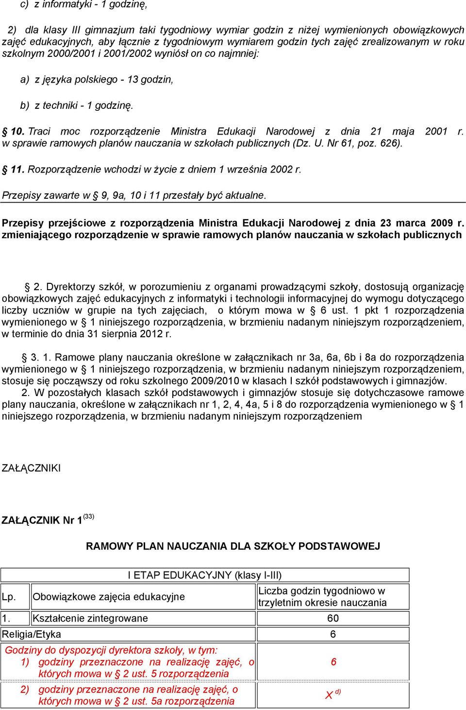 Traci moc rozporządzenie Ministra Edukacji Narodowej z dnia 21 maja 2001 r. w sprawie ramowych planów w szkołach publicznych (Dz. U. Nr 61, poz. 626). 11.