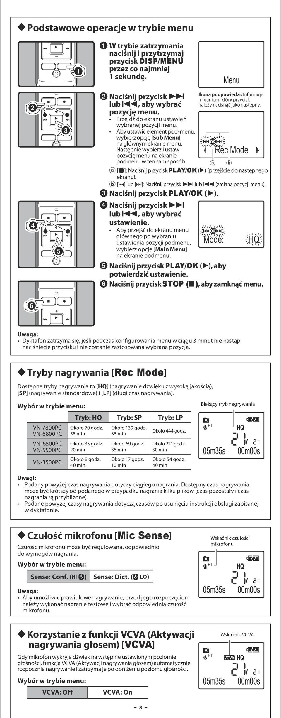 Następnie wybierz i ustaw pozycję menu na ekranie podmenu w ten sam sposób. Ikona podpowiedzi: Informuje miganiem, który przycisk należy nacisnąć jako następny.