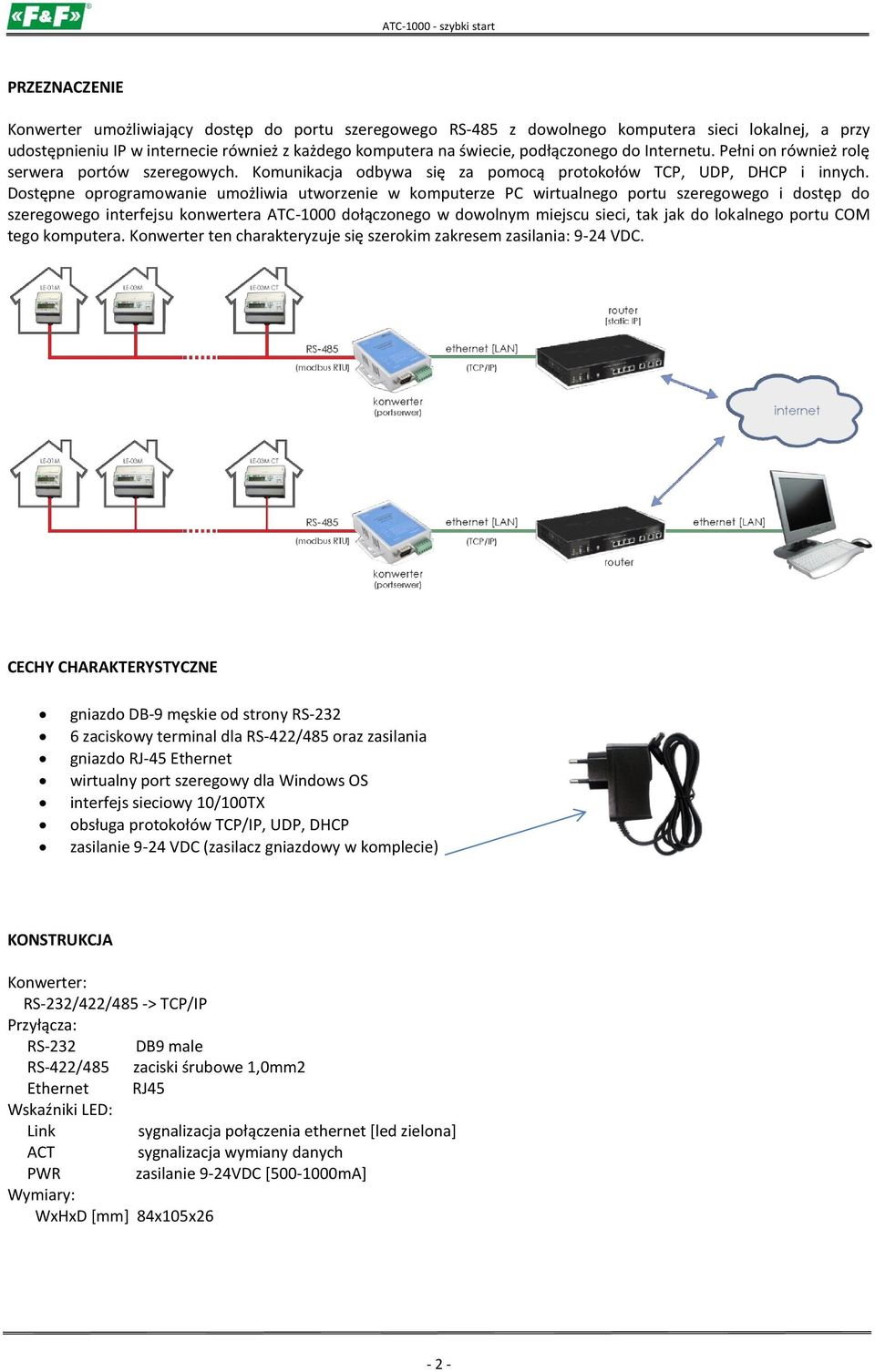 Dostępne oprogramowanie umożliwia utworzenie w komputerze PC wirtualnego portu szeregowego i dostęp do szeregowego interfejsu konwertera ATC-1000 dołączonego w dowolnym miejscu sieci, tak jak do