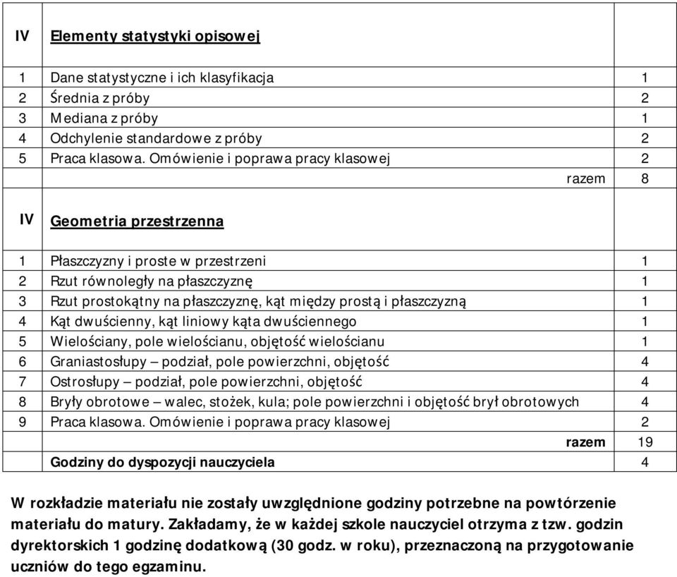 płaszczyzną 4 Kąt dwuścienny, kąt liniowy kąta dwuściennego 5 Wielościany, pole wielościanu, objętość wielościanu 6 Graniastosłupy podział, pole powierzchni, objętość 4 7 Ostrosłupy podział, pole