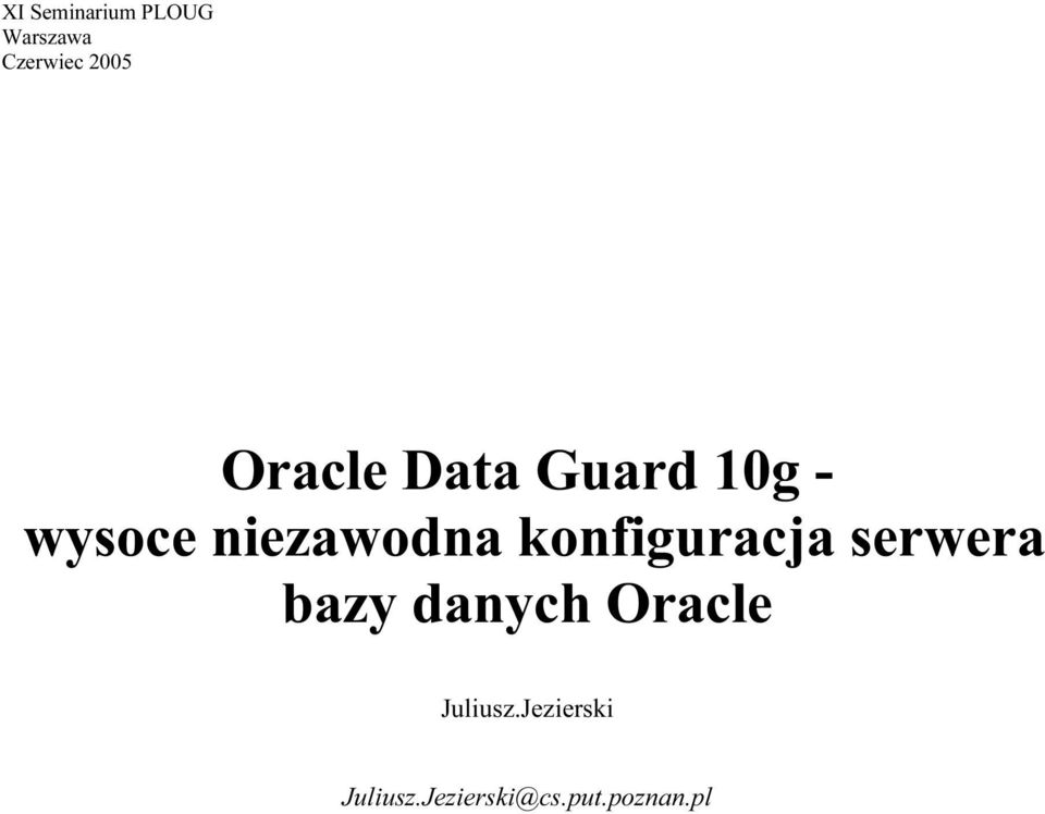 konfiguracja serwera bazy danych Oracle