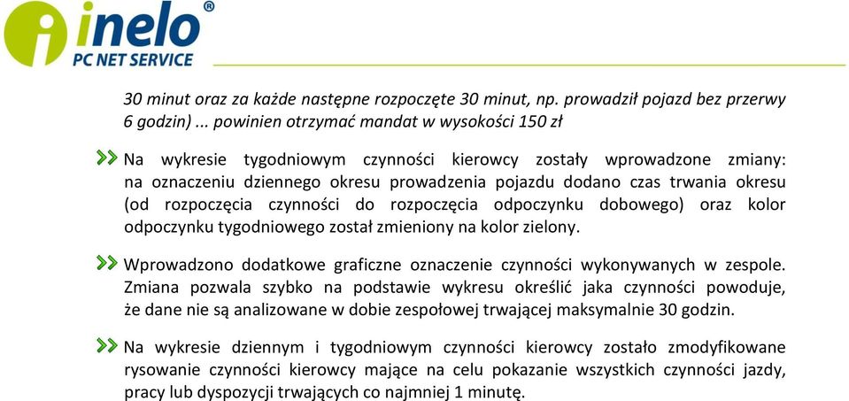 rozpoczęcia czynności do rozpoczęcia odpoczynku dobowego) oraz kolor odpoczynku tygodniowego został zmieniony na kolor zielony.