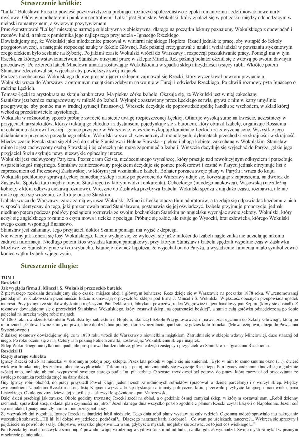 Boleslaw Prus lalka. Szczegółowy plan wydarzeń w "Lalce": - PDF Darmowe  pobieranie