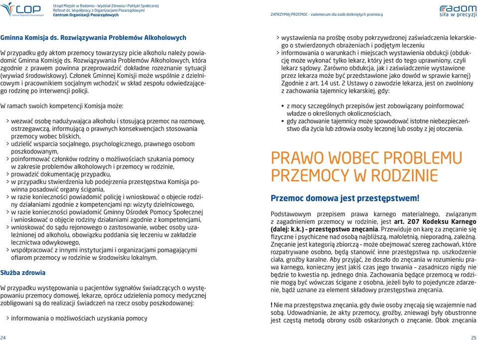 Członek Gminnej Komisji może wspólnie z dzielnicowym i pracownikiem socjalnym wchodzić w skład zespołu odwiedzającego rodzinę po interwencji policji.