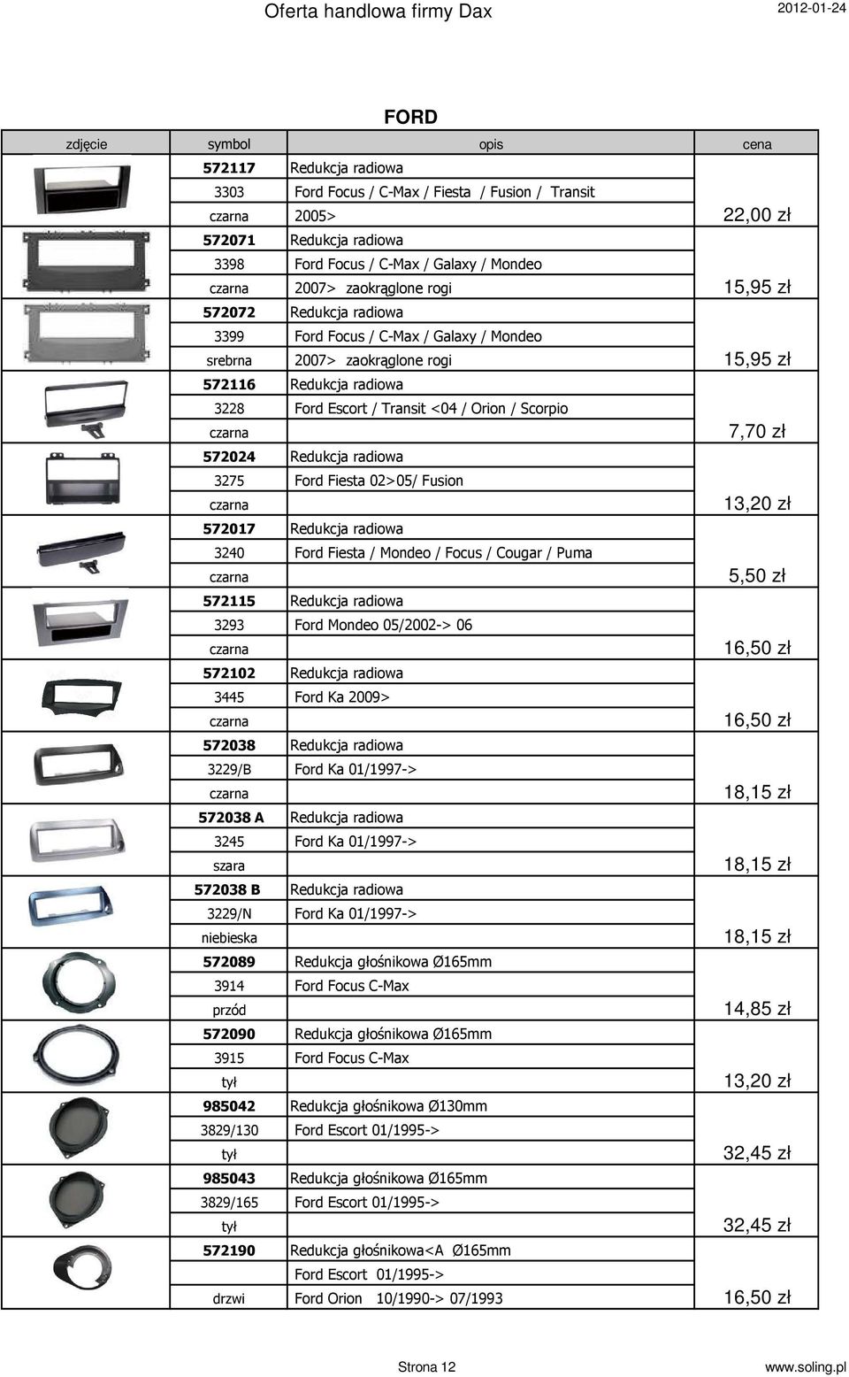 3275 Ford Fiesta 02>05/ Fusion 572017 Redukcja radiowa 3240 Ford Fiesta / Mondeo / Focus / Cougar / Puma 572115 Redukcja radiowa 3293 Ford Mondeo 05/2002-> 06 572102 Redukcja radiowa 3445 Ford Ka