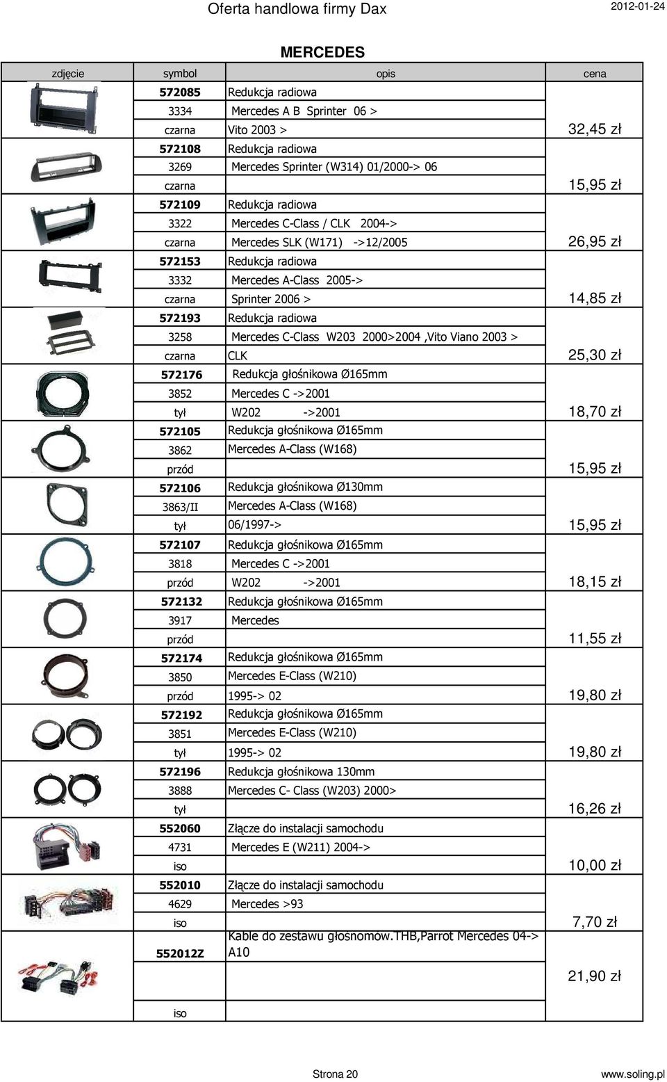 CLK 572176 Redukcja głośnikowa Ø165mm 3852 Mercedes C ->2001 tył W202 ->2001 572105 Redukcja głośnikowa Ø165mm 3862 Mercedes A-Class (W168) przód 572106 Redukcja głośnikowa Ø130mm 3863/II Mercedes