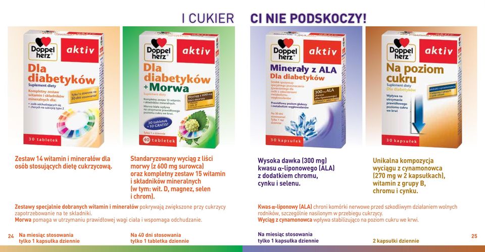 Zestawy specjalnie dobranych witamin i minerałów pokrywają zwiększone przy cukrzycy zapotrzebowanie na te składniki. Morwa pomaga w utrzymaniu prawidłowej wagi ciała i wspomaga odchudzanie.