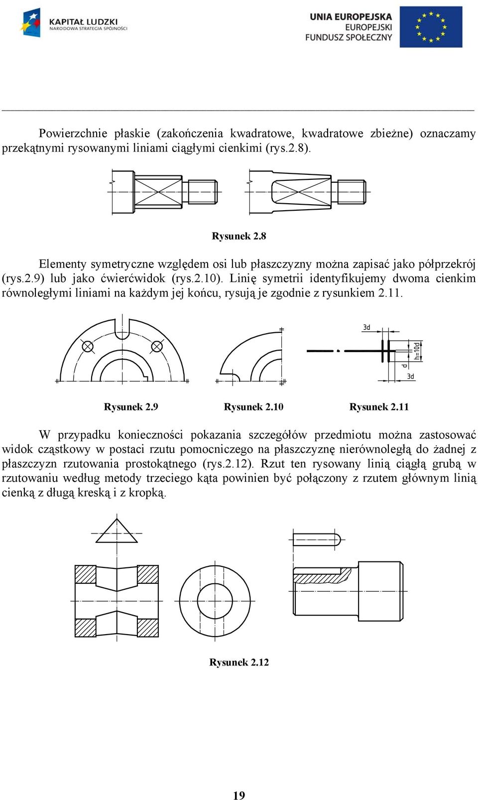 Linię symetrii identyfikujemy dwoma cienkim równoległymi liniami na każdym jej końcu, rysują je zgodnie z rysunkiem.11. Rysunek.9 Rysunek.10 Rysunek.