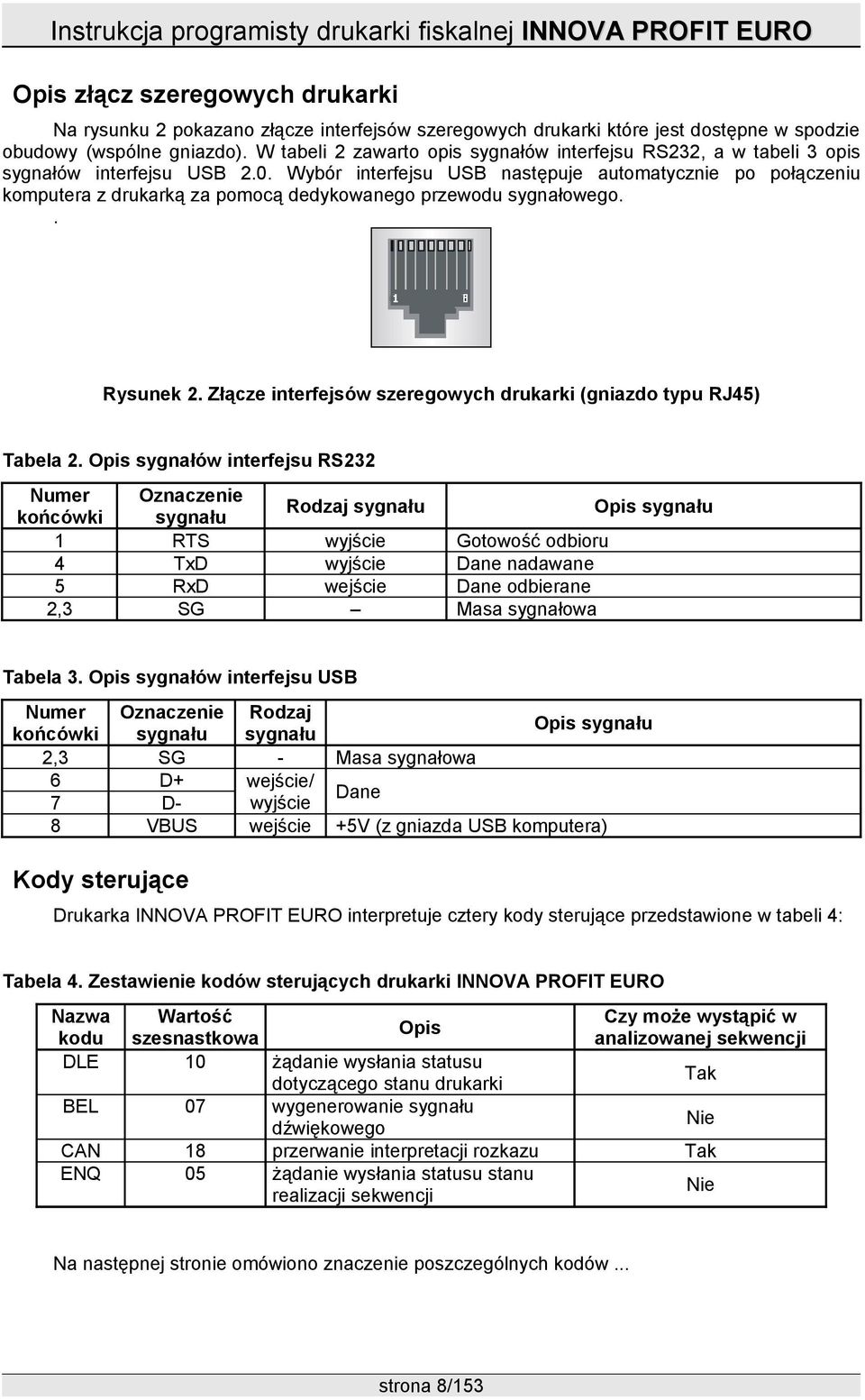 Wybór interfejsu USB następuje automatycznie po połączeniu komputera z drukarką za pomocą dedykowanego przewodu sygnałowego.. Rysunek 2.