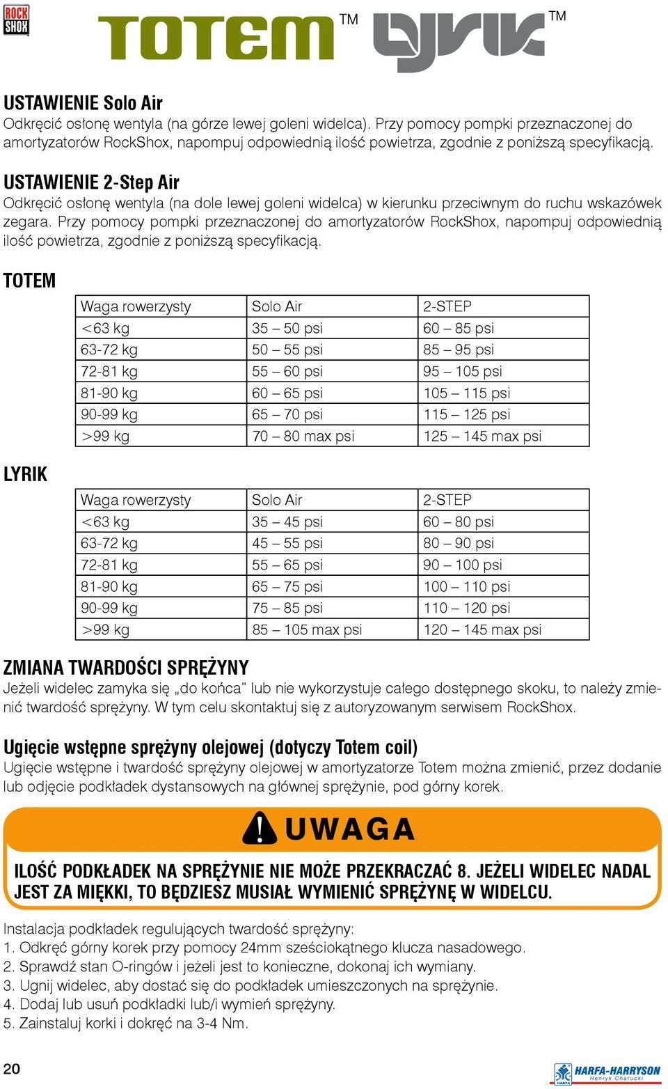 USTAWIENIE 2-Step Air Odkręcić osłonę wentyla (na dole lewej goleni widelca) w kierunku przeciwnym do ruchu wskazówek zegara.