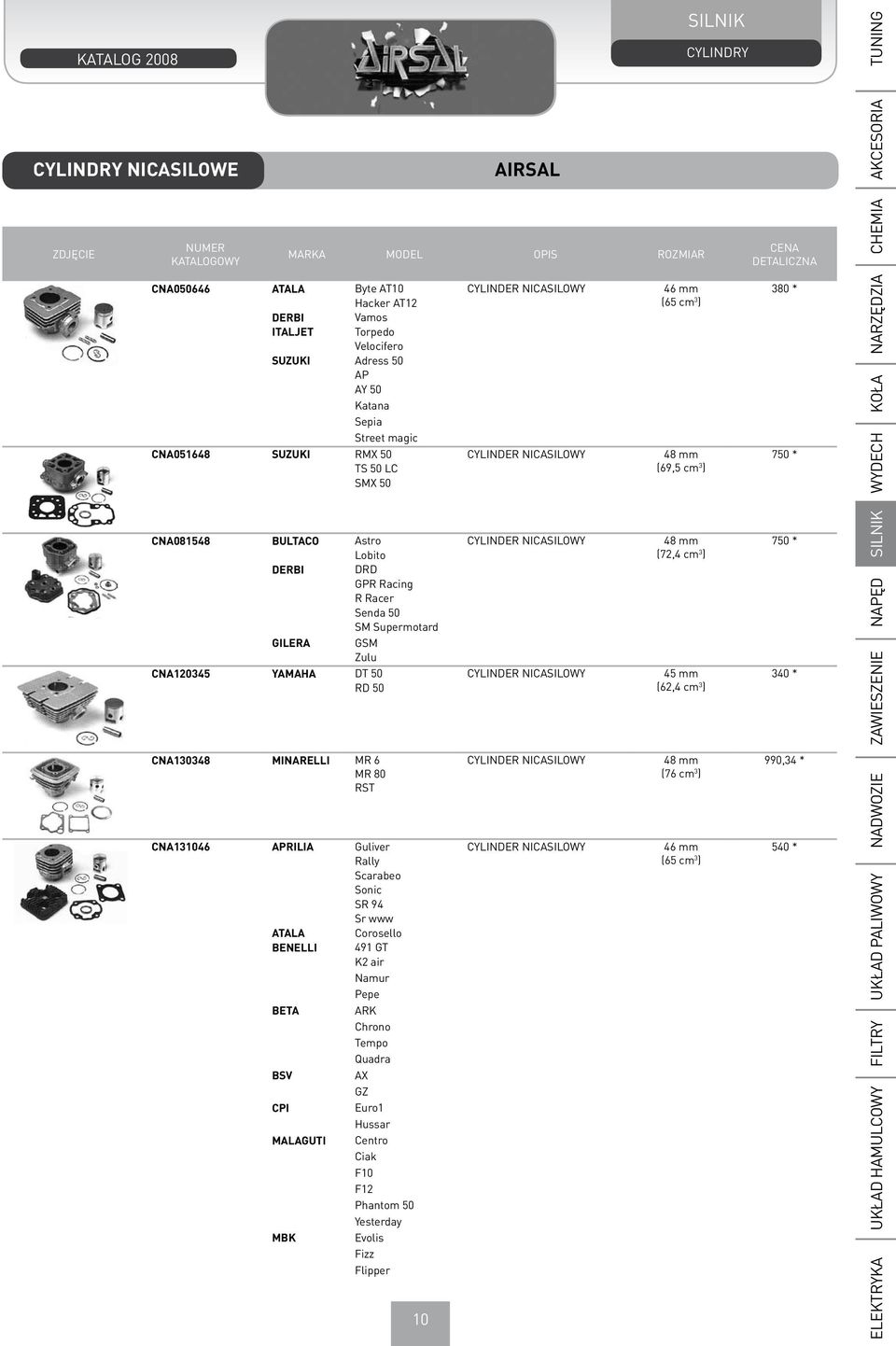 R Racer Senda 50 SM Supermotard GILERA GSM Zulu CNA120345 YAMAHA DT 50 CYLINDER NICASILOWY 45 mm RD 50 (62,4 cm 3 ) CNA130348 MINARELLI MR 6 CYLINDER NICASILOWY 48 mm MR 80 (76 cm 3 ) RST CNA131046