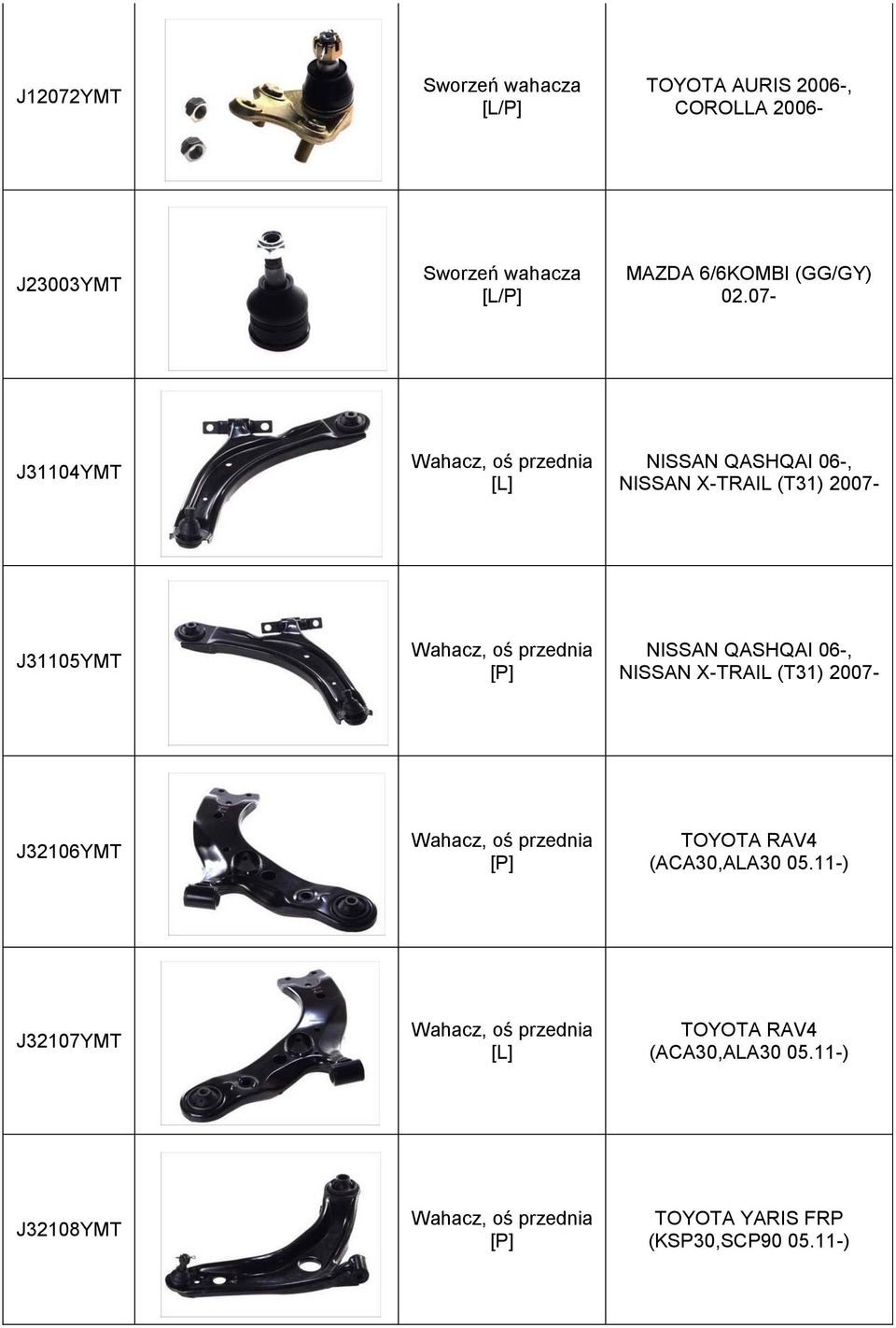 07- J31104YMT NISSAN QASHQAI 06-, NISSAN X-TRAIL (T31) 2007- J31105YMT NISSAN QASHQAI 06-,