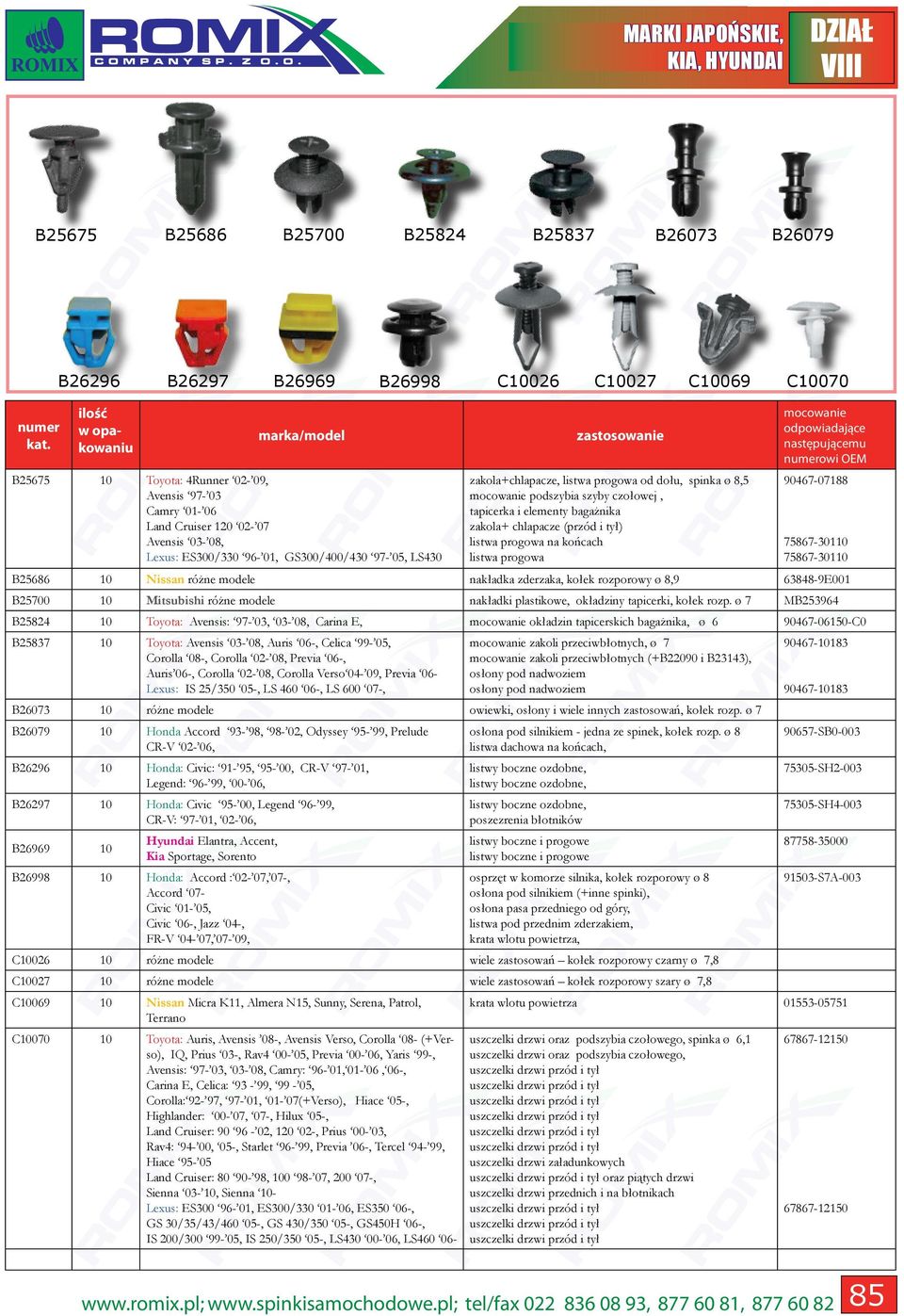 końcach listwa progowa 90467-07188 7867-301 7867-301 B2686 Nissan różne modele nakładka zderzaka, kołek rozporowy ø 8,9 63848-9E001 B2700 nakładki plastikowe, okładziny tapicerki, kołek rozp.