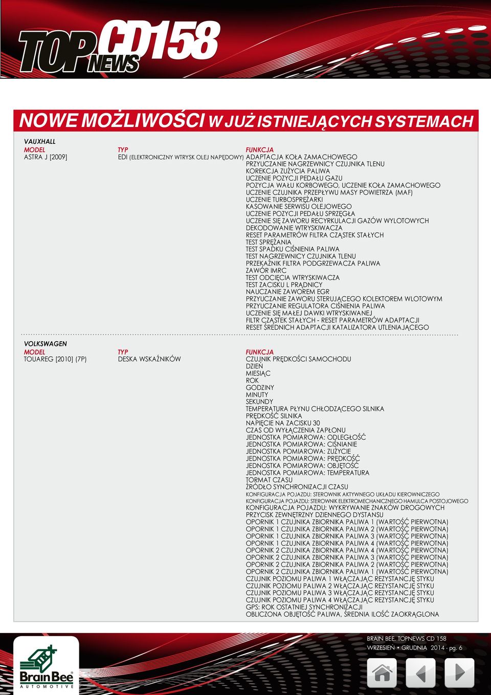 RECYRKULACJI GAZÓW WYLOTOWYCH RESET PARAMETRÓW FILTRA CZĄSTEK STAŁYCH TEST SPRĘŻANIA TEST SPADKU CIŚNIENIA PALIWA TEST NAGRZEWNICY CZUJNIKA TLENU PRZEKAŹNIK FILTRA PODGRZEWACZA PALIWA ZAWÓR IMRC TEST