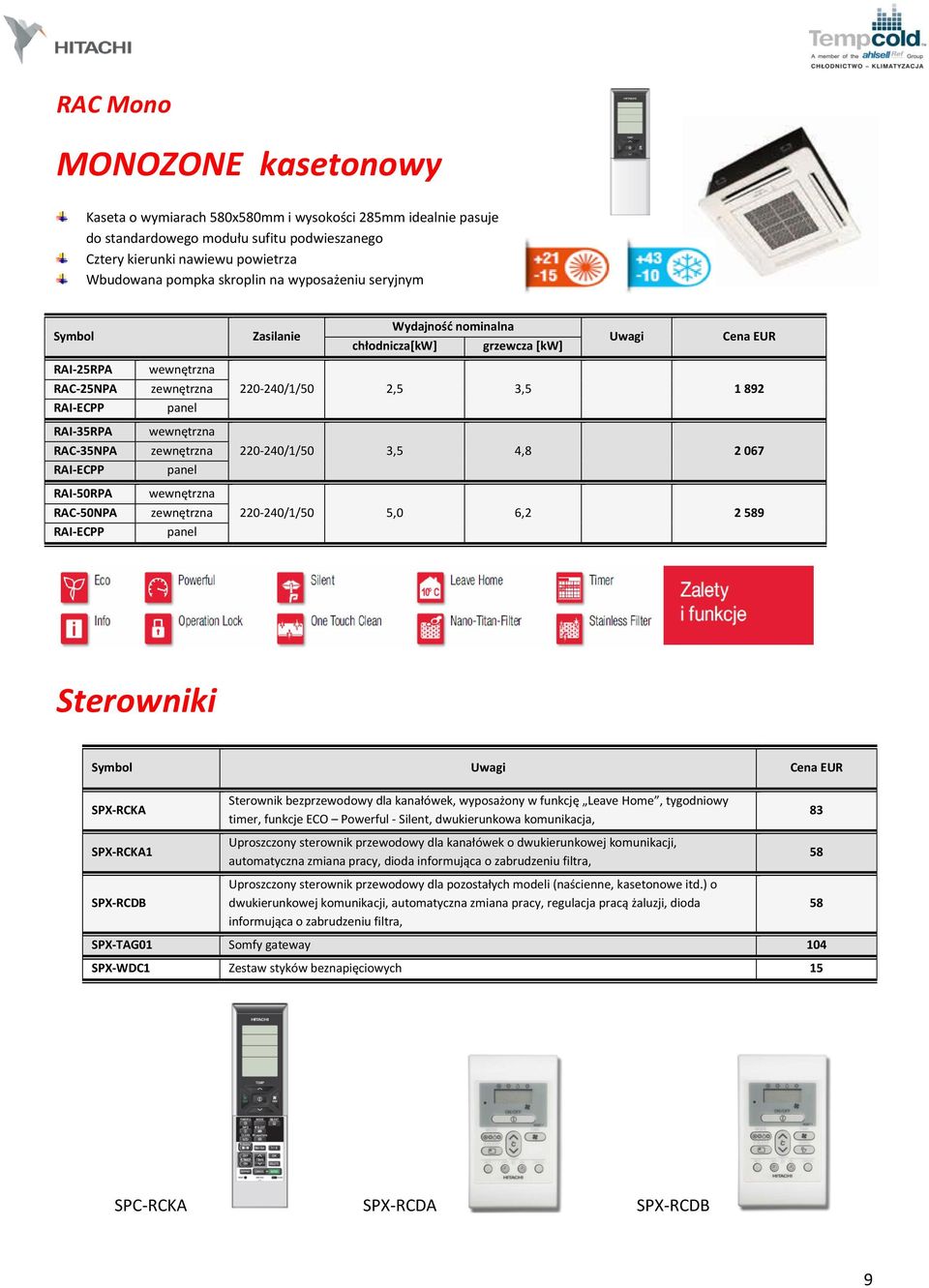 SPX-RCKA1 SPX-RCDB bezprzewodowy dla kanałówek, wyposażony w funkcję Leave Home, tygodniowy timer, funkcje ECO Powerful - Silent, dwukierunkowa komunikacja, Uproszczony sterownik przewodowy dla