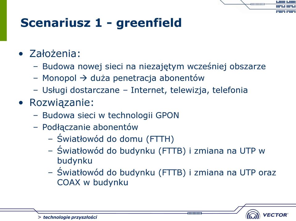 sieci w technologii GPON Podłączanie abonentów Światłowód do domu (FTTH) Światłowód do budynku