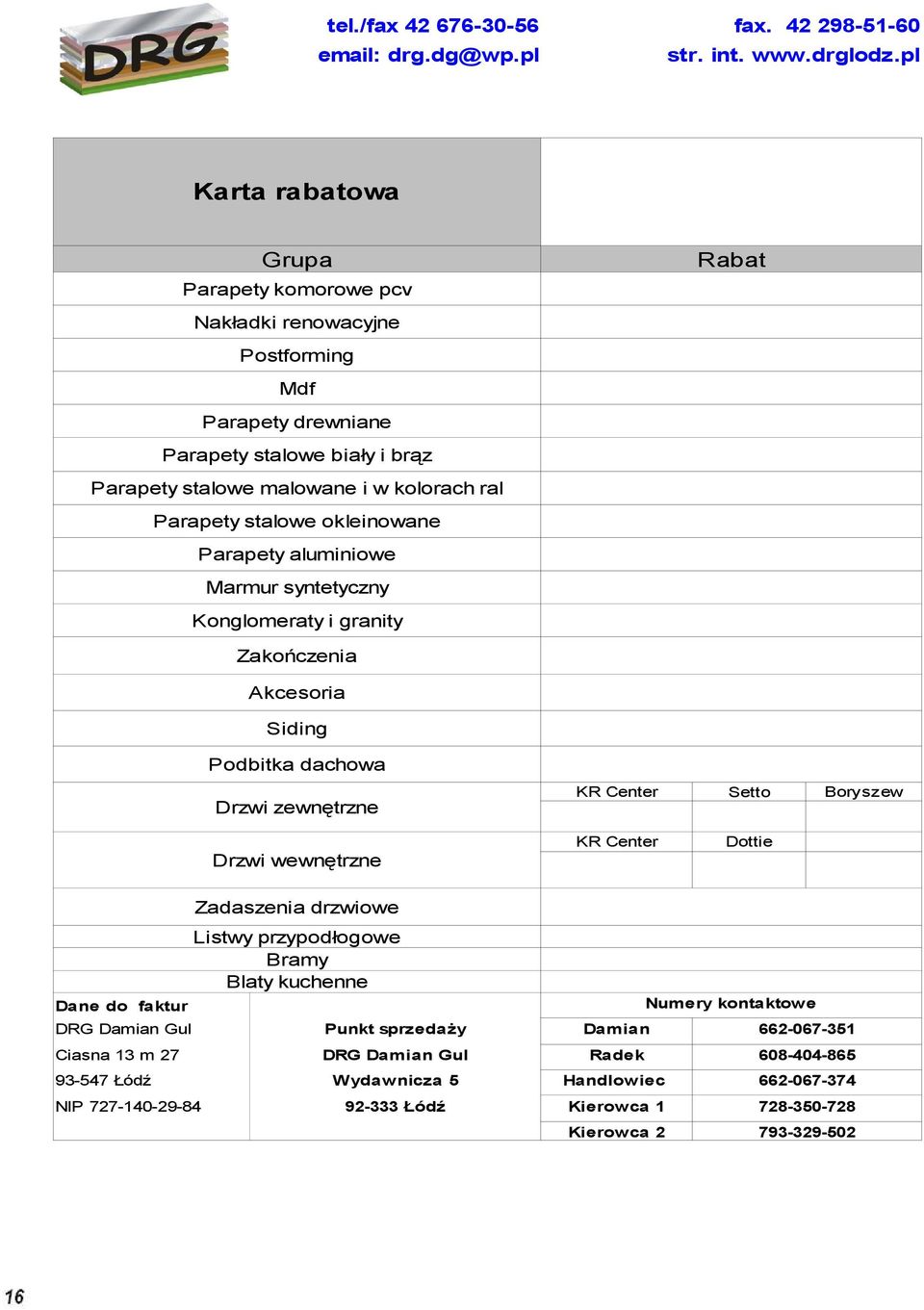 stalowe okleinowane Parapety aluminiowe Marmur syntetyczny Konglomeraty i granity Zakończenia Akcesoria Siding Podbitka dachowa Drzwi zewnętrzne KR Center Setto KR Center Dottie Boryszew