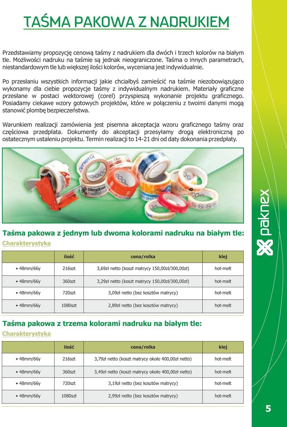 Po przesłaniu wszystkich informacji jakie chciałbyś zamieścić na taśmie niezobowiązująco wykonamy dla ciebie propozycje taśmy z indywidualnym nadrukiem.