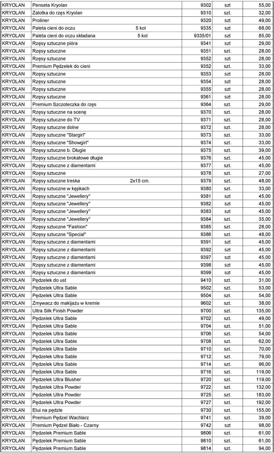 KRYOLAN Rzęsy sztuczne 9351 szt. 28,00 KRYOLAN Rzęsy sztuczne 9352 szt 28,00 KRYOLAN Premium Pędzelek do cieni 9352 szt.