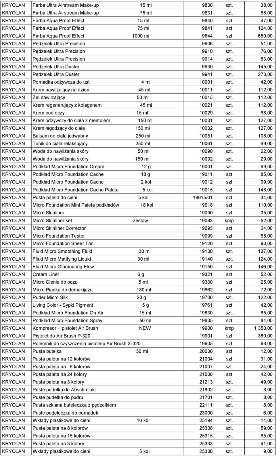 Precision 9906 szt. 51,00 KRYOLAN Pędzelek Ultra Precision 9910 szt. 76,00 KRYOLAN Pędzelek Ultra Precision 9914 szt. 83,00 KRYOLAN Pędzelek Ultra Duster 9930 szt.