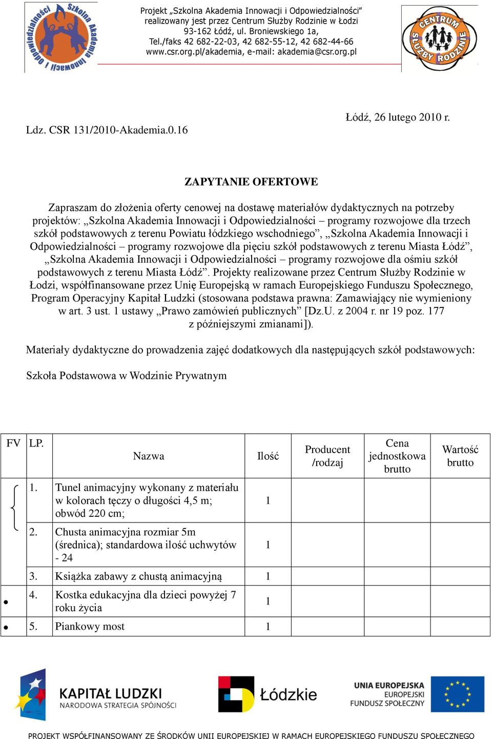 podstawowych z terenu Powiatu łódzkiego wschodniego, Szkolna Akademia Innowacji i Odpowiedzialności programy rozwojowe dla pięciu szkół podstawowych z terenu Miasta Łódź, Szkolna Akademia Innowacji i