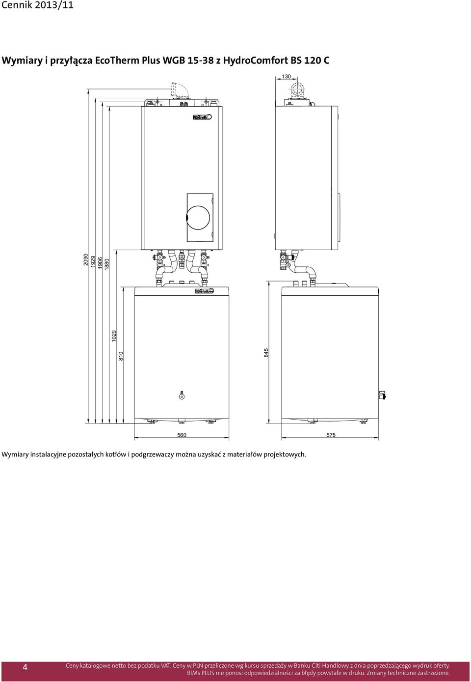1906 1880 560 575 Wymiary instalacyjne pozostałych
