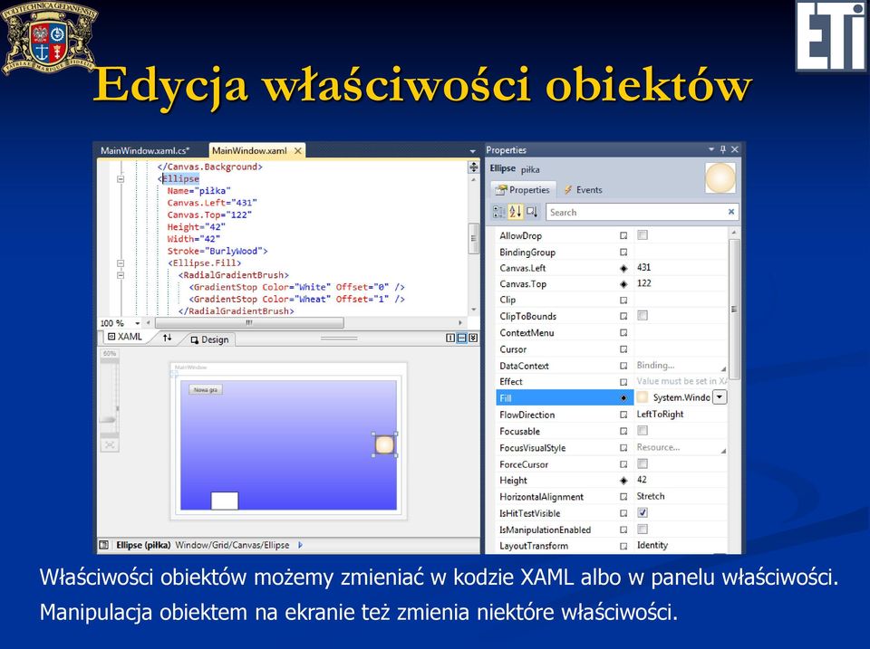 albo w panelu właściwości.