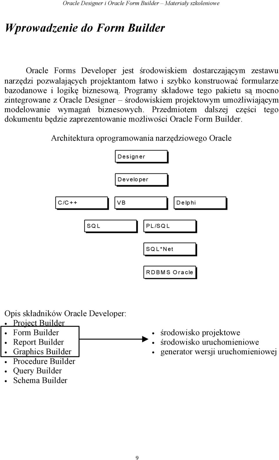 Przedmiotem dalszej części tego dokumentu będzie zaprezentowanie możliwości Oracle Form Builder.