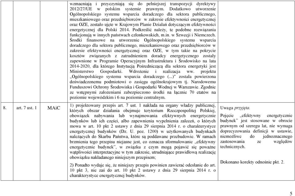 Planie Działań dotyczącym efektywności energetycznej dla Polski 2014. Podkreślić należy, te podobne rozwiązania funkcjonują w innych państwach członkowskich, m.in. w Szwecji i Niemczech.