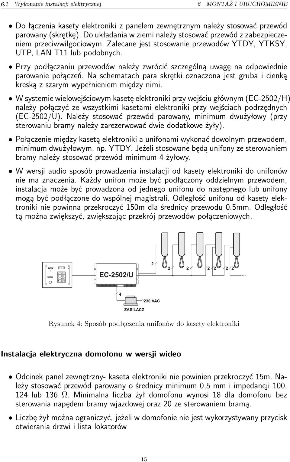 Przy podłączaniu przewodów należy zwrócić szczególną uwagę na odpowiednie parowanie połączeń. Na schematach para skrętki oznaczona jest gruba i cienką kreską z szarym wypełnieniem między nimi.