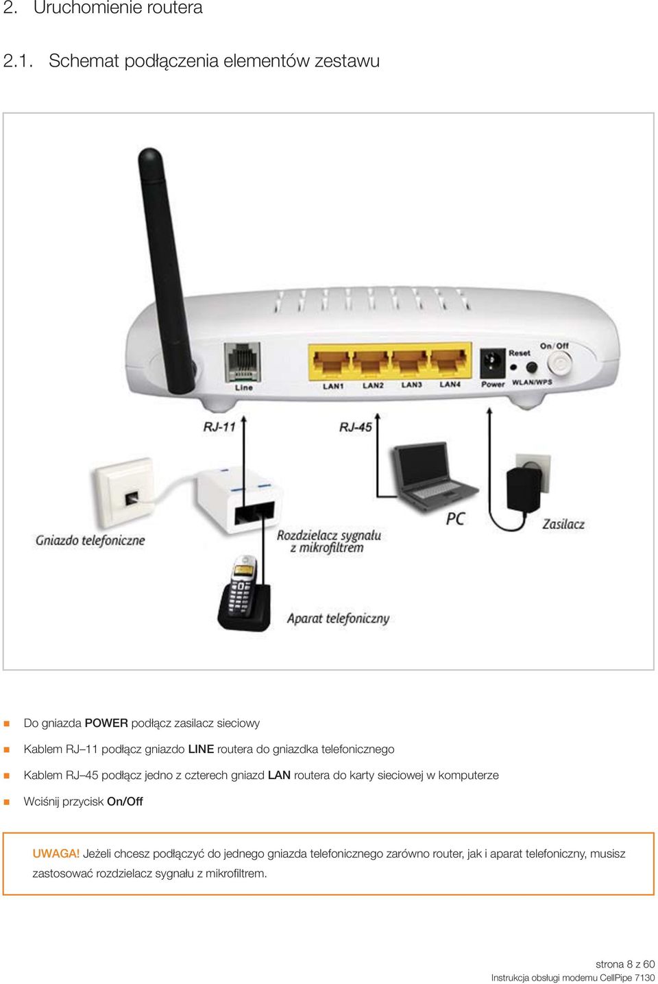 routera do gniazdka telefonicznego Kablem RJ 45 podłącz jedno z czterech gniazd LAN routera do karty sieciowej w