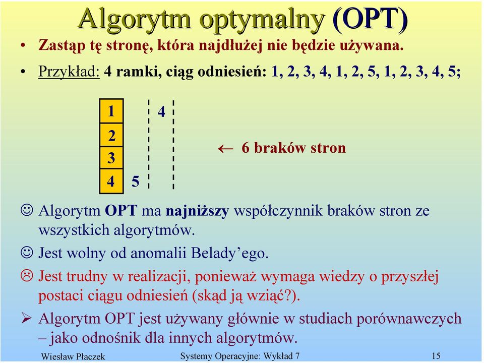 ze wszystkich algorytmów. Jest wolny od anomalii Belady ego.