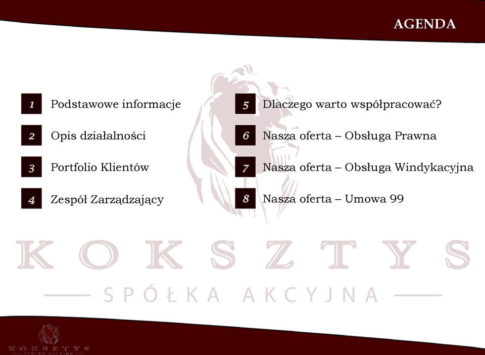 2 Opis działalności 6 Nasza oferta Obsługa Prawna 3