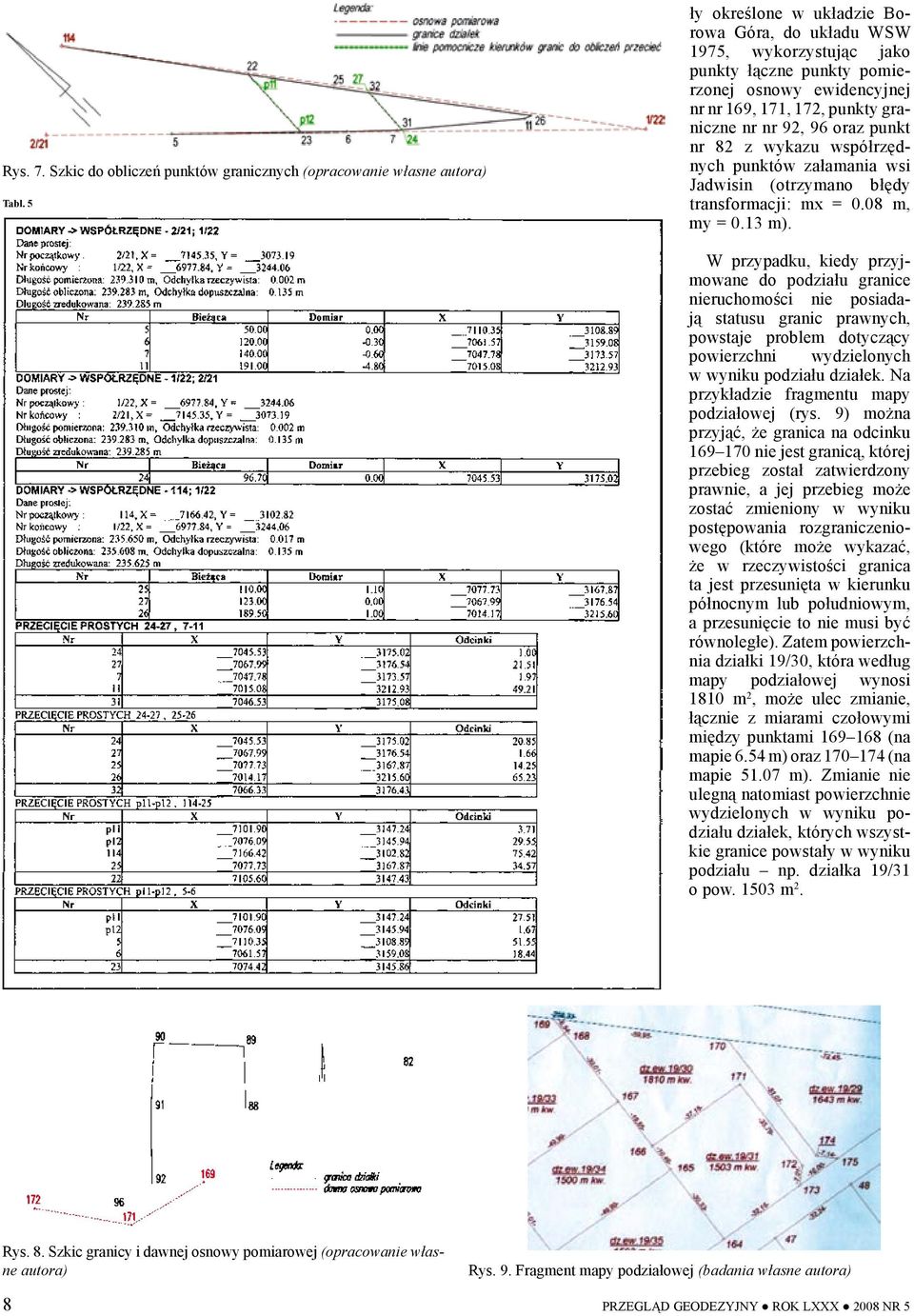 z wykazu współrzędnych punktów załamania wsi Jadwisin (otrzymano błędy transformacji: m = 0.08 m, my = 0.13 m).