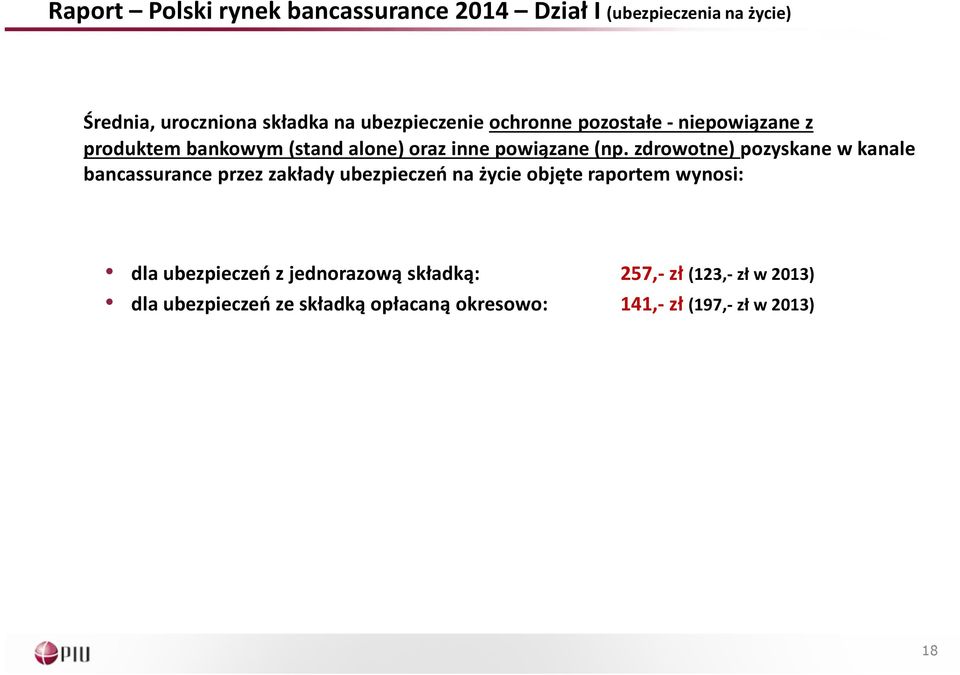 zdrowotne) pozyskane w kanale bancassurance przez zakłady ubezpieczeń na życie objęte raportem wynosi: dla