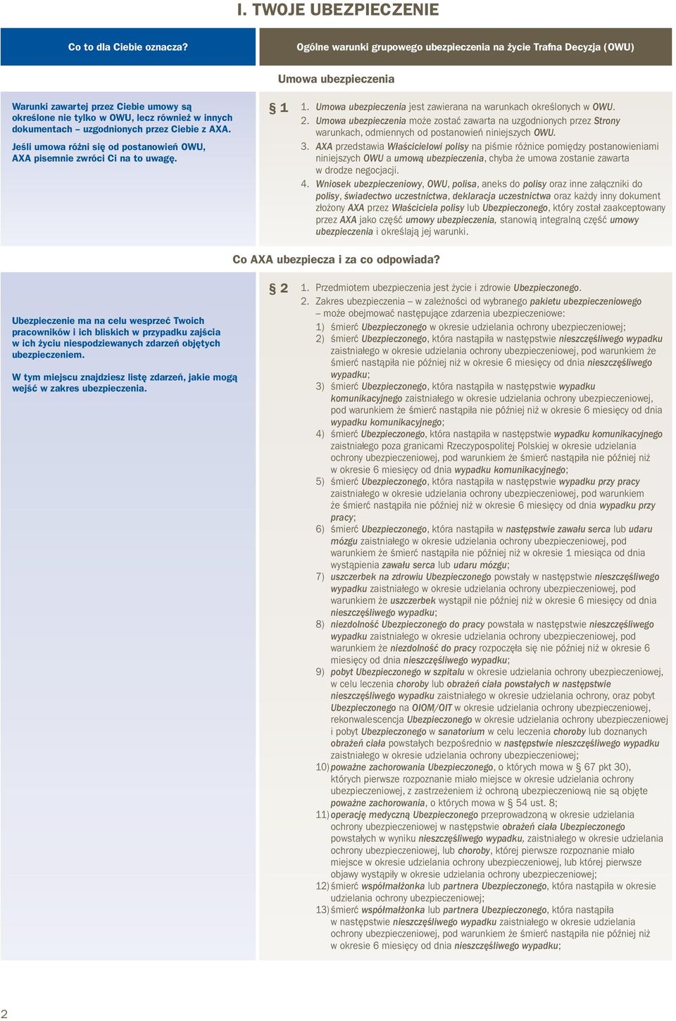 Jeśli umowa różni się od postanowień OWU, AXA pisemnie zwróci Ci na to uwagę. 1 1. Umowa ubezpieczenia jest zawierana na warunkach określonych w OWU. 2.