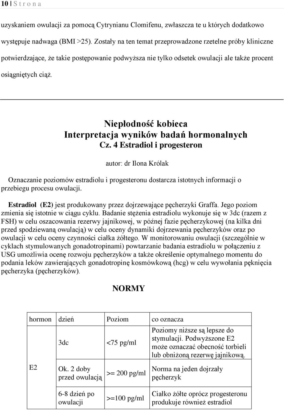 Niepłodność kobieca Interpretacja wyników badań hormonalnych Cz.