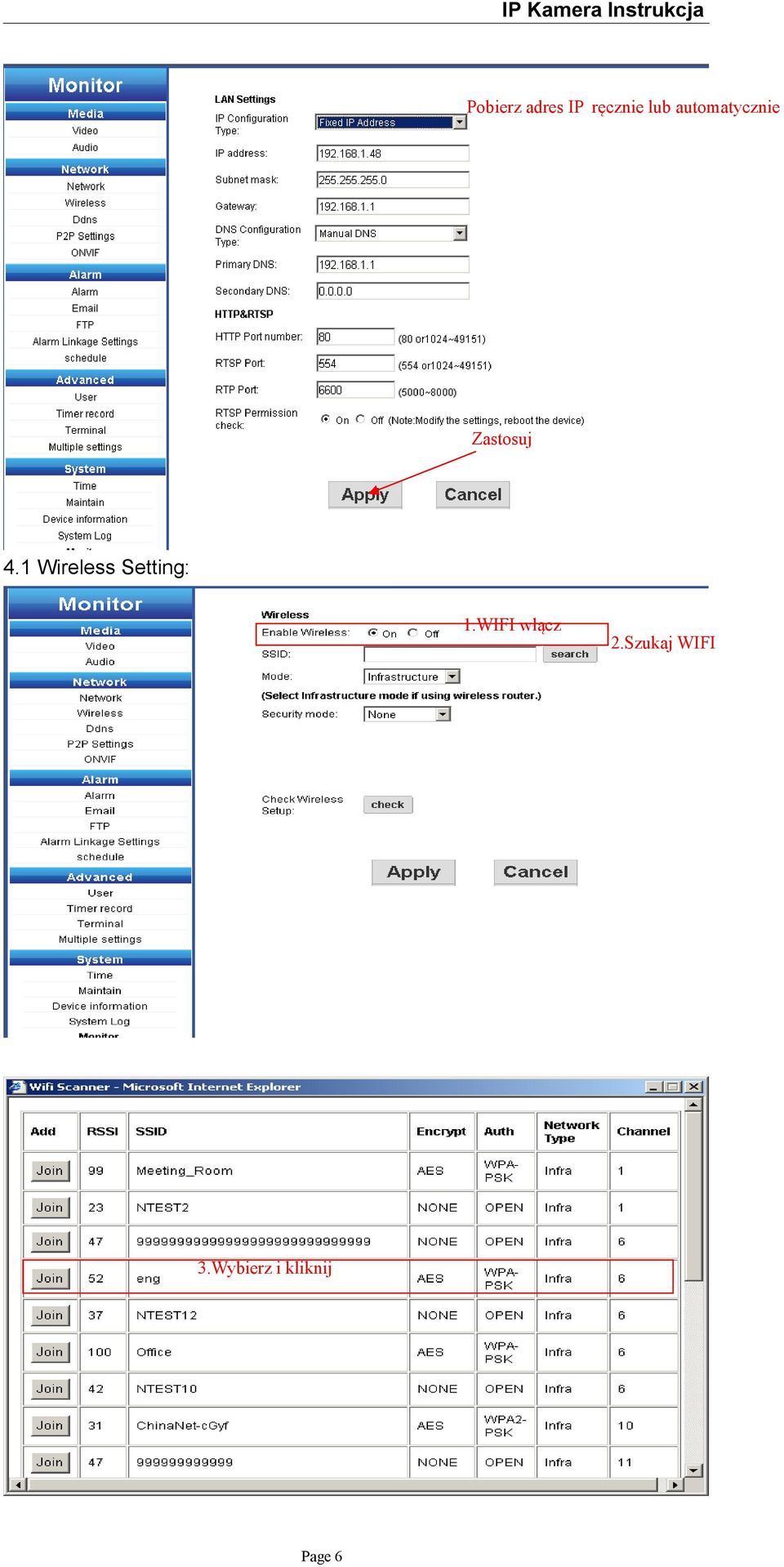 Zastosuj 4.1 Wireless Setting: 1.