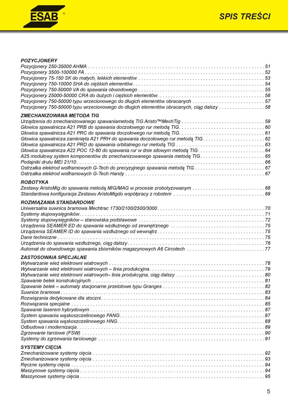 ................................................ 54 Pozycjonery 750-50000 VA do spawania obwodowego............................................... 55 Pozycjonery 25000-50000 CRA do dużych i ciężkich elementów.