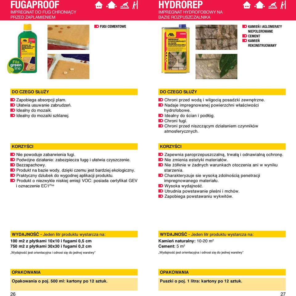 Idealny do ścian i podłóg. Chroni fugi. Chroni przed niszczącym działaniem czynników atmosferycznych. Nie powoduje zabarwienia fugi. Podwójne działanie: zabezpiecza fugę i ułatwia czyszczenie.