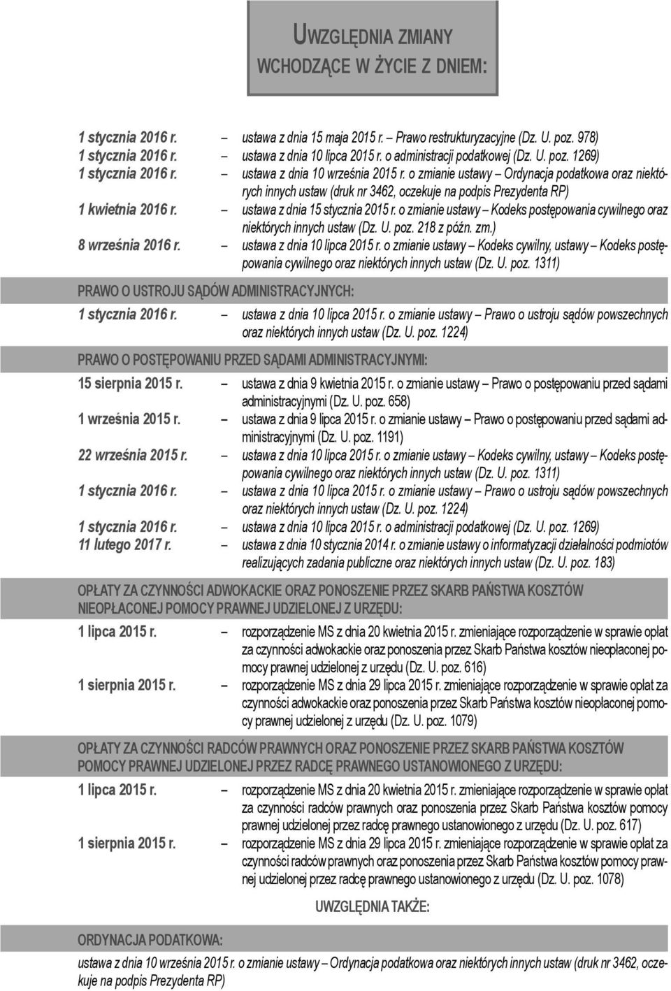 o zmianie ustawy Ordynacja podatkowa oraz niektórych innych ustaw (druk nr 3462, oczekuje na podpis Prezydenta RP) 1 kwietnia 2016 r. ustawa z dnia 15 stycznia 2015 r.