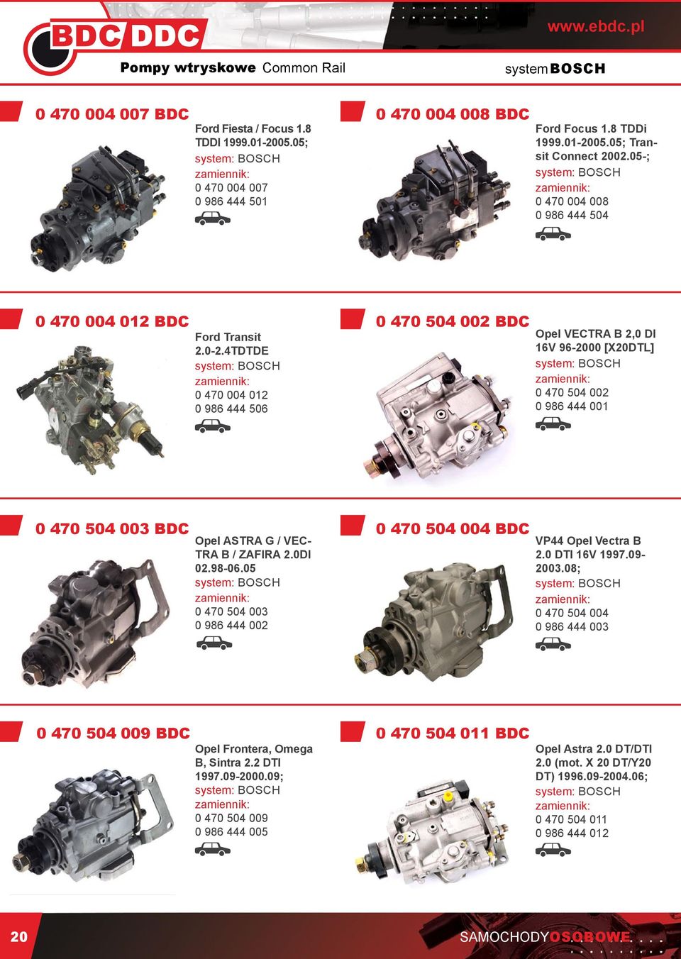 4TDTDE 0 470 004 012 0 986 444 506 0 470 504 002 BDC Opel VECTRA B 2,0 DI 16V 96-2000 [X20DTL] 0 470 504 002 0 986 444 001 0 470 504 003 BDC Opel ASTRA G / VEC- TRA B / ZAFIRA 2.0DI 02.98-06.