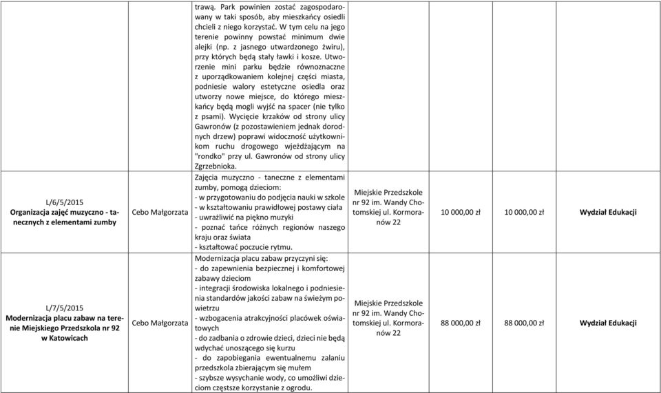 z jasnego utwardzonego żwiru), przy których będą stały ławki i kosze.