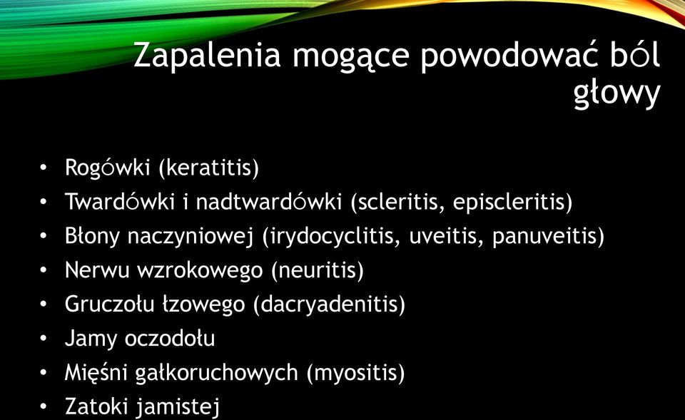 (irydocyclitis, uveitis, panuveitis) Nerwu wzrokowego (neuritis)