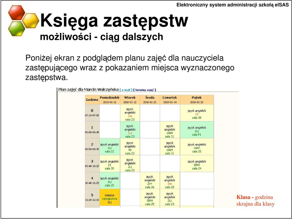 planu zajęć dla nauczyciela zastępującego wraz z pokazaniem